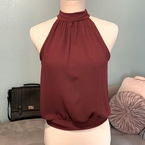 Burgundy high neck blouse